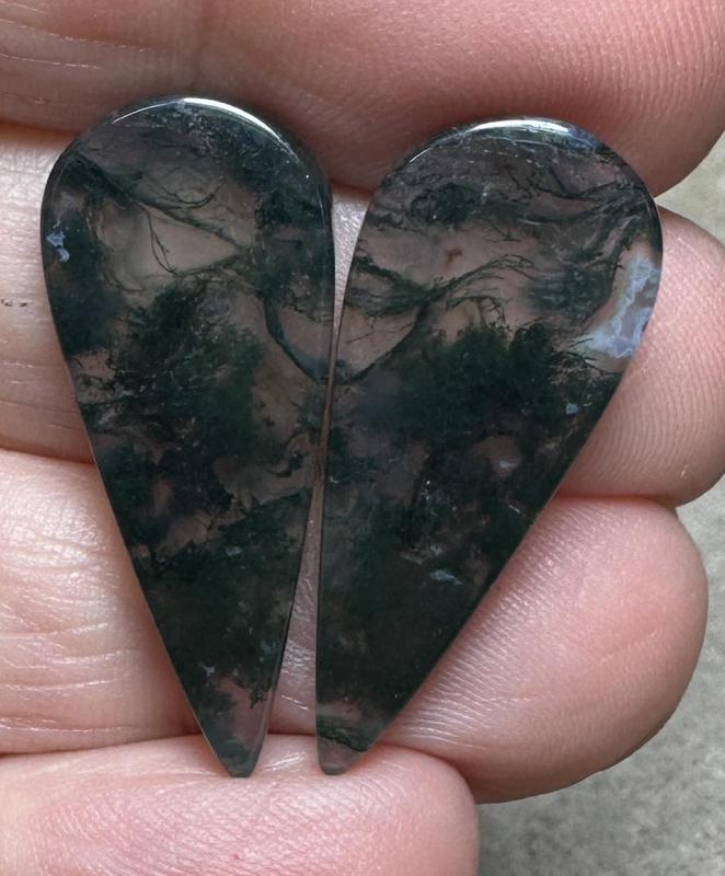 Teardrop 30x12mm Green Moss Agate Cabochon Pair 19