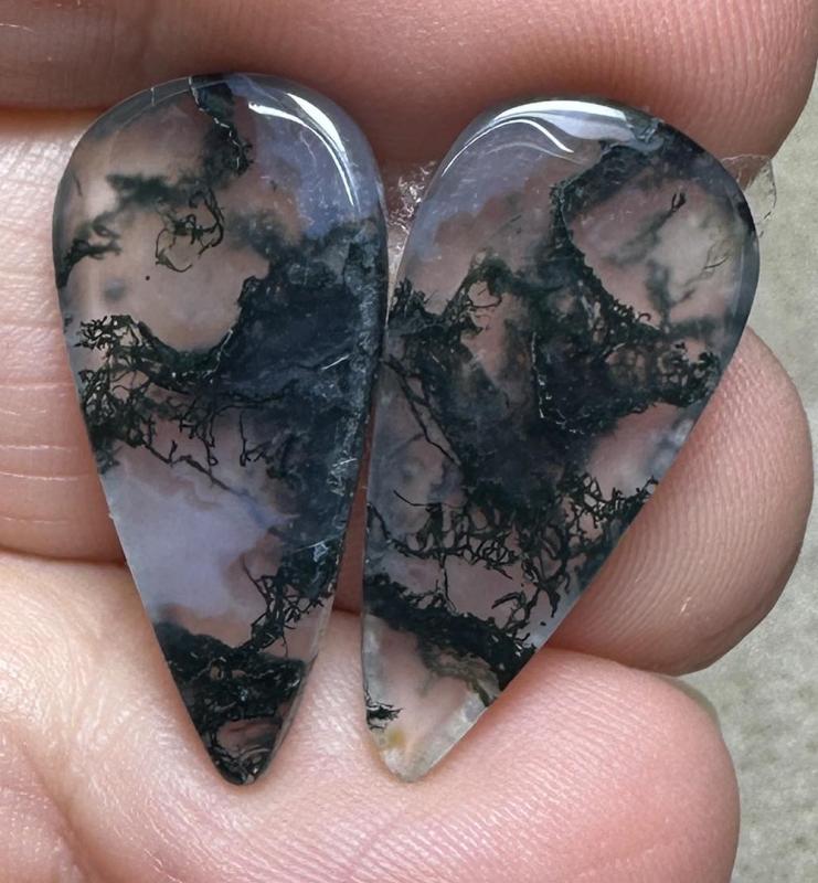 Teardrop 25x12mm Green Moss Agate Cabochon Pair 29
