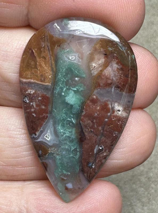 Teardrop 39x24mm Blue Green Chalcedony Cabochon 35