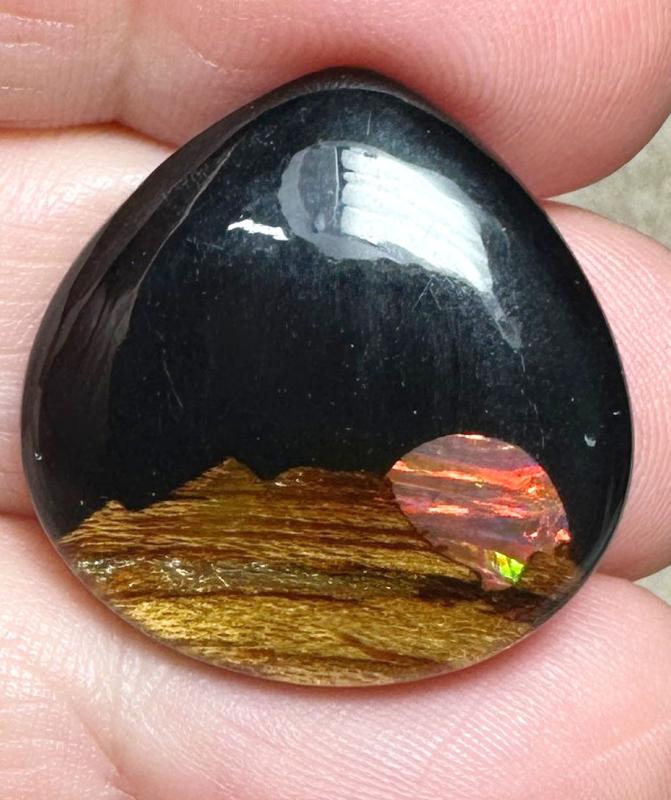 Teardrop 24x24mm Aurora Opal Scene Cabochon 06