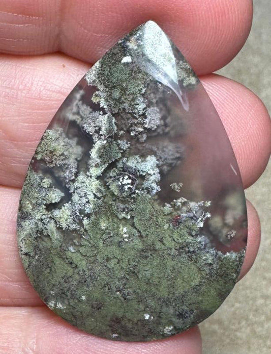 Teardrop 39x28mm Scenic Java Moss Agate Cabochon 01