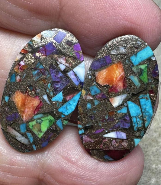 Oval 28x16mm Spiny Oyster Turquoise Cabochon Pair 05