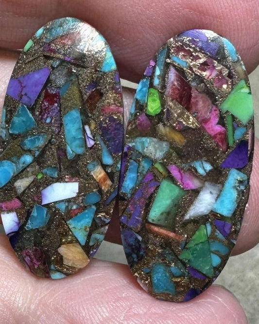 Oval 28x13mm Spiny Oyster Turquoise Cabochon Pair 23