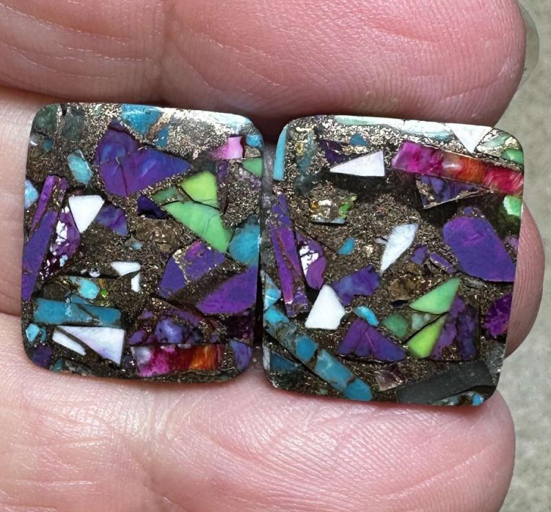 Rectangle 18x16mm Spiny Oyster Turquoise Cabochon Pair 24