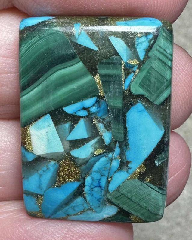 Rectangle 28x20mm Mohave Turquoise with Malachite Cabochon 01