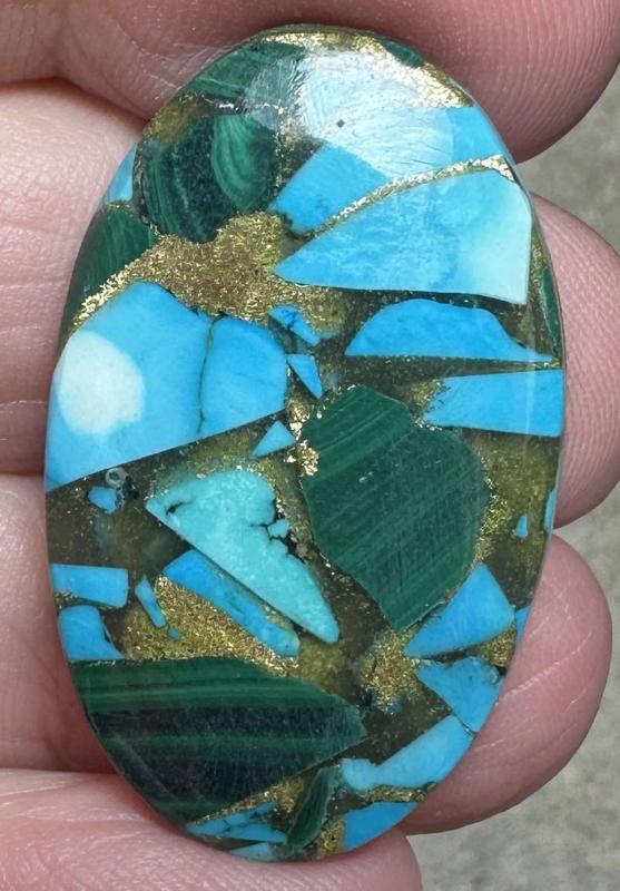 Oval 34x21mm Mohave Turquoise with Malachite Cabochon 02