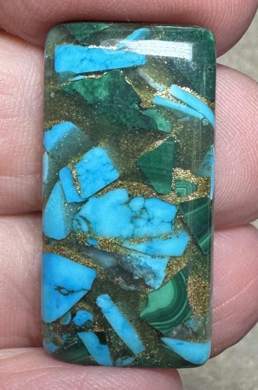 Rectangle 31x15mm Mohave Turquoise with Malachite Cabochon 03
