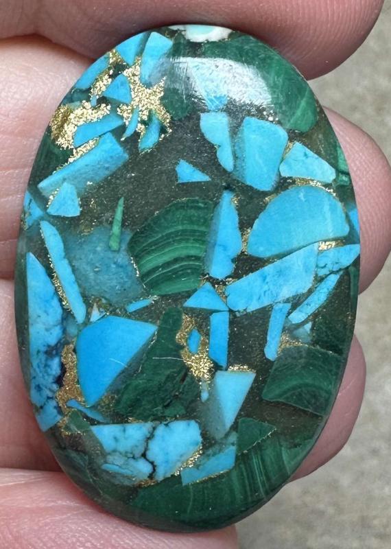 Oval 35x23mm Mohave Turquoise with Malachite Cabochon 04
