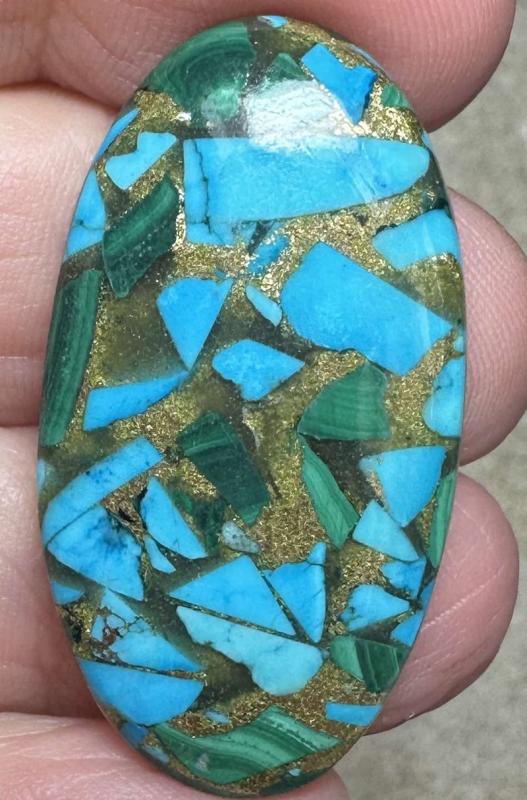 Oval 38x20mm Mohave Turquoise with Malachite Cabochon 05