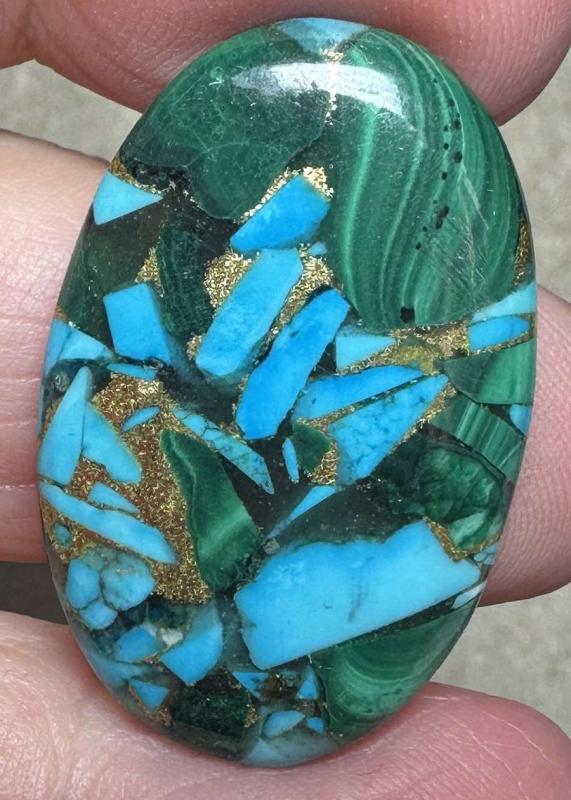 Oval 32x21mm Mohave Turquoise with Malachite Cabochon 09