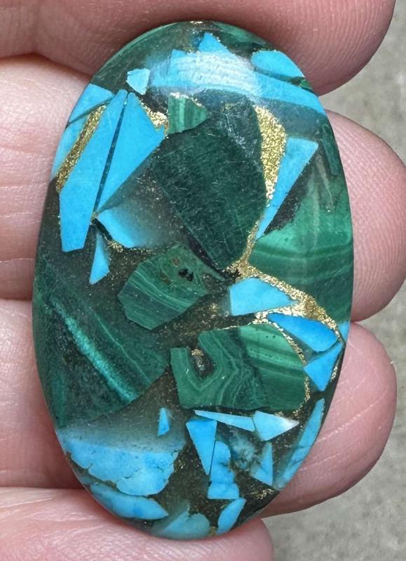 Oval 34x21mm Mohave Turquoise with Malachite Cabochon 10