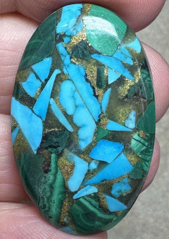Oval 37x23mm Mohave Turquoise with Malachite Cabochon 11
