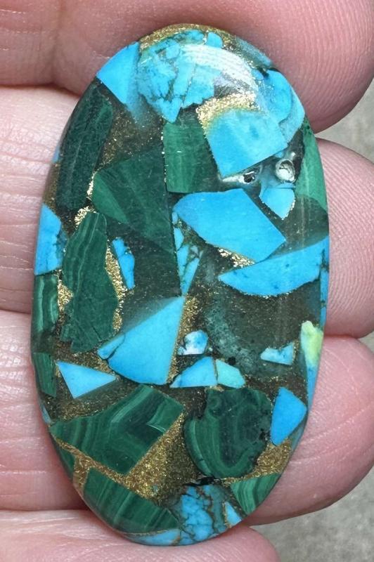Oval 38x21mm Mohave Turquoise with Malachite Cabochon 12