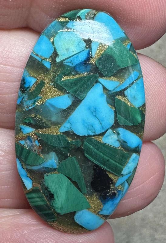 Oval 35x20mm Mohave Turquoise with Malachite Cabochon 16