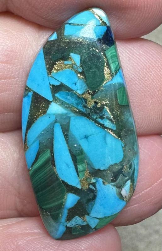 Freeform 33x16mm Mohave Turquoise with Malachite Cabochon 22