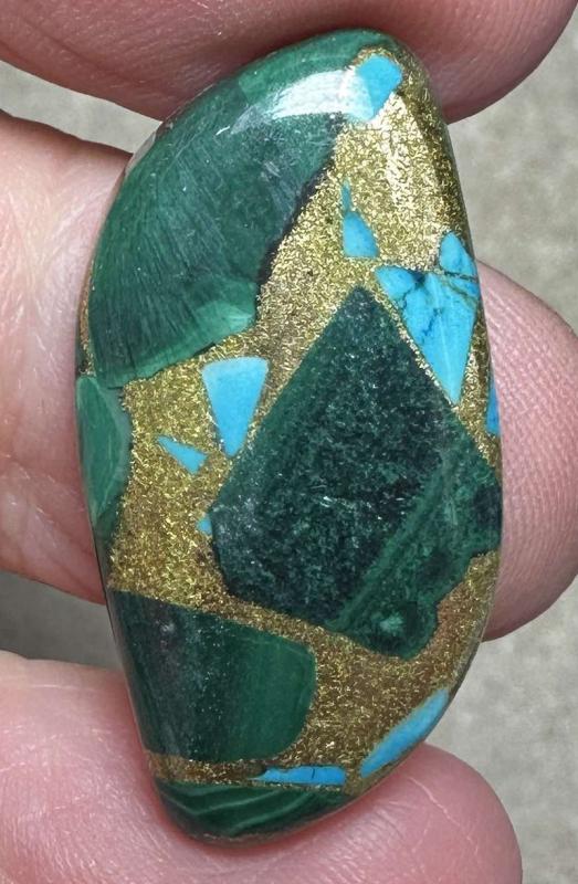 Freeform 31x17mm Mohave Turquoise with Malachite Cabochon 23