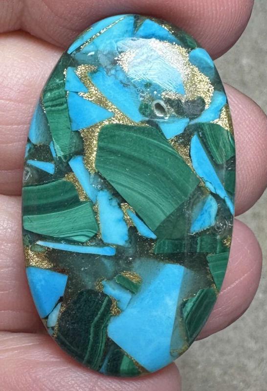 Oval 36x21mm Mohave Turquoise with Malachite Cabochon 24