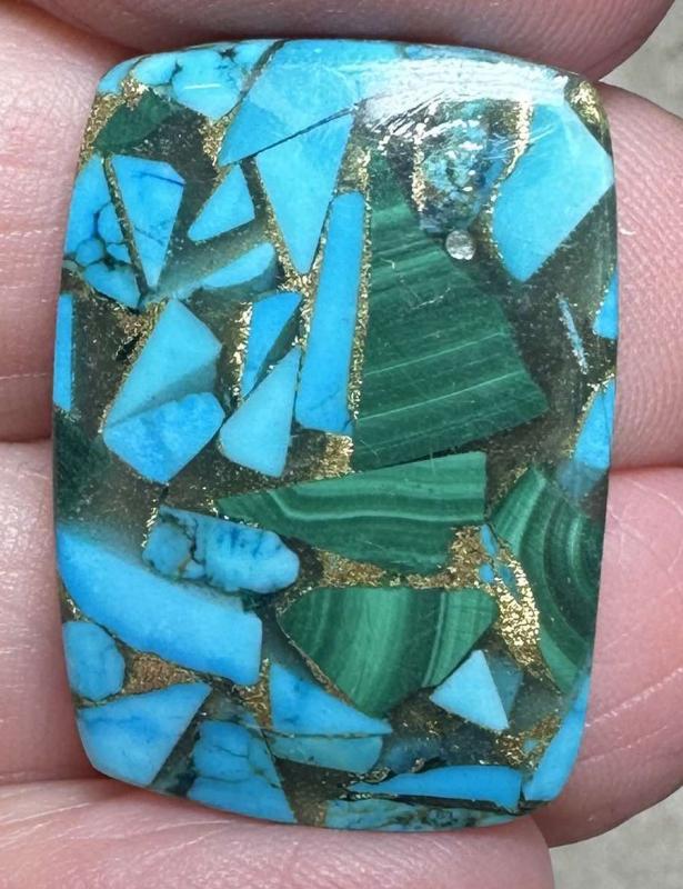 Rectangle 26x18mm Mohave Turquoise with Malachite Cabochon 25