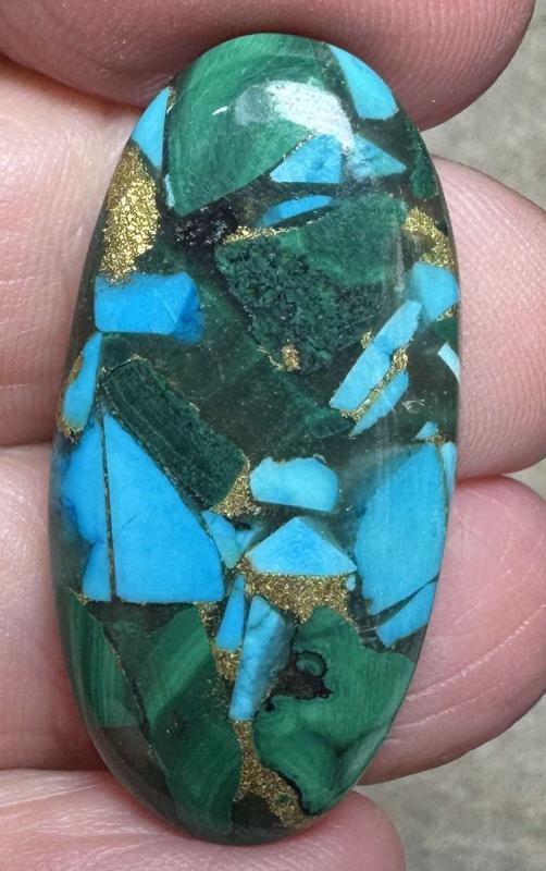 Oval 35x17mm Mohave Turquoise with Malachite Cabochon 26