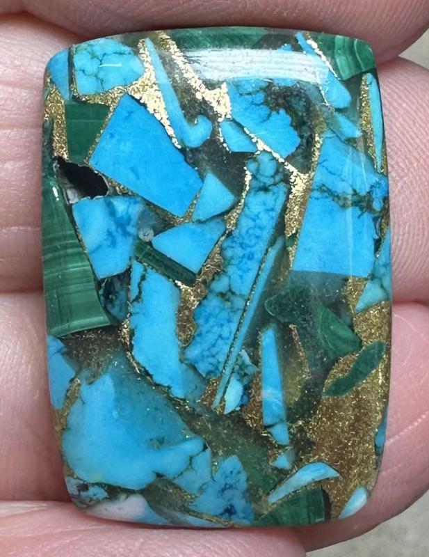 Rectangle 26x18mm Mohave Turquoise with Malachite Cabochon 27