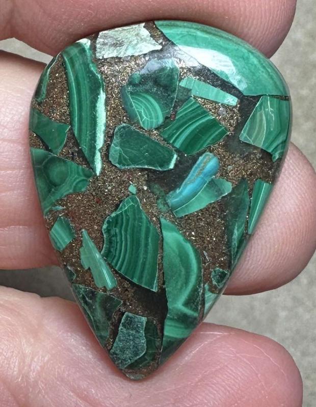Teardrop 30x22mm Mohave Turquoise with Malachite Cabochon 29