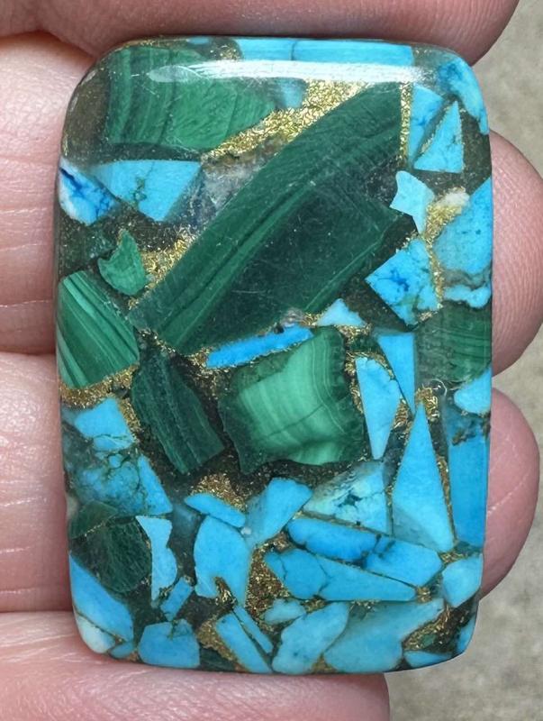 Rectangle 31x21mm Mohave Turquoise with Malachite Cabochon 30