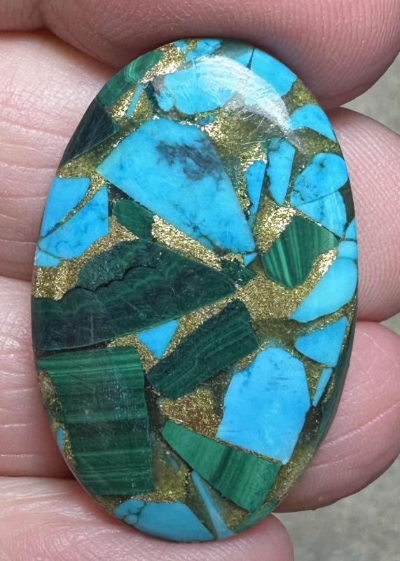 Oval 33x21mm Mohave Turquoise with Malachite Cabochon 31