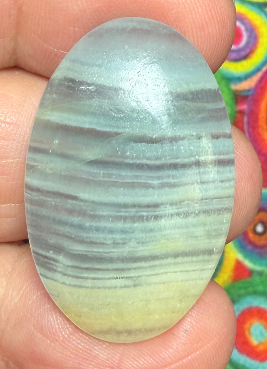 Oval 33x21mm Lemurian Aquatine Calcite Cabochon 25