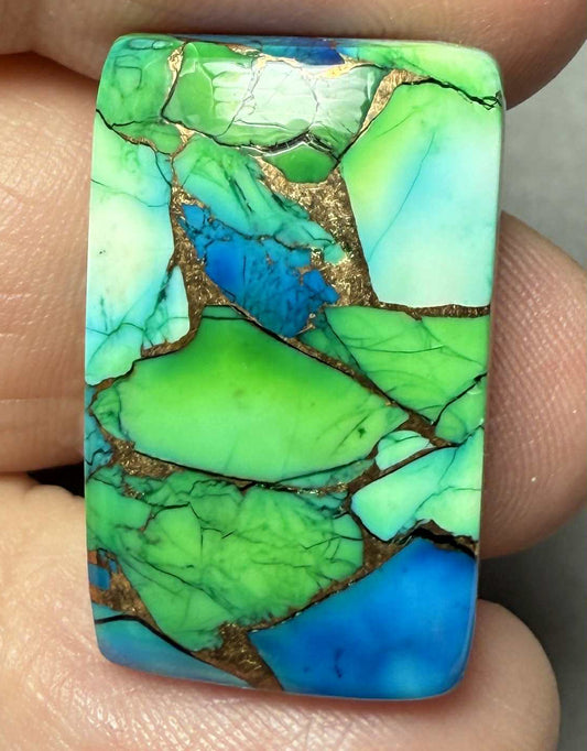 Rectangle 25x16mm Peacock Dahlia Cabochon 12