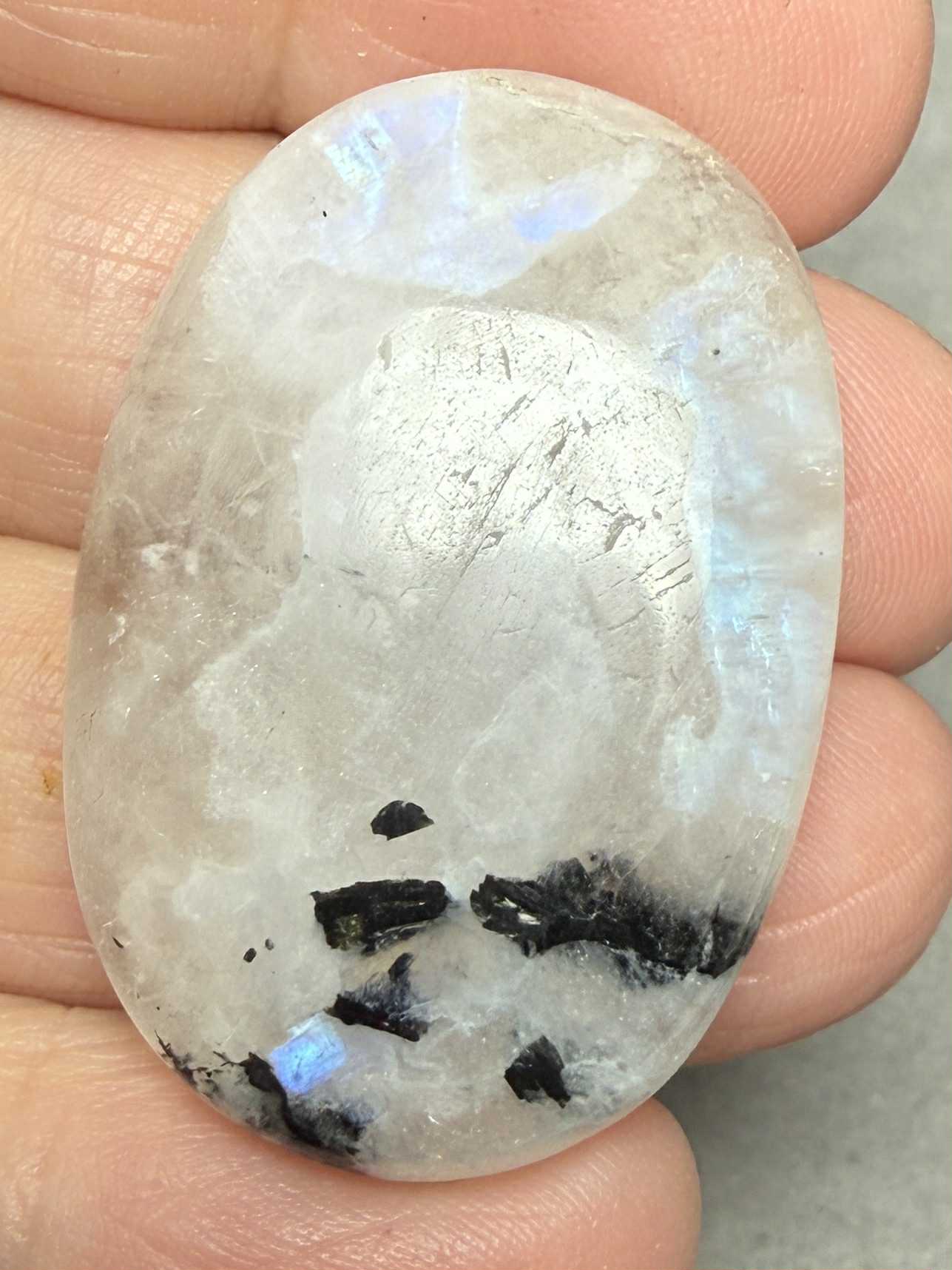 Oval 37x25mm Rainbow Moonstone with Tourmaline Cabochon 20