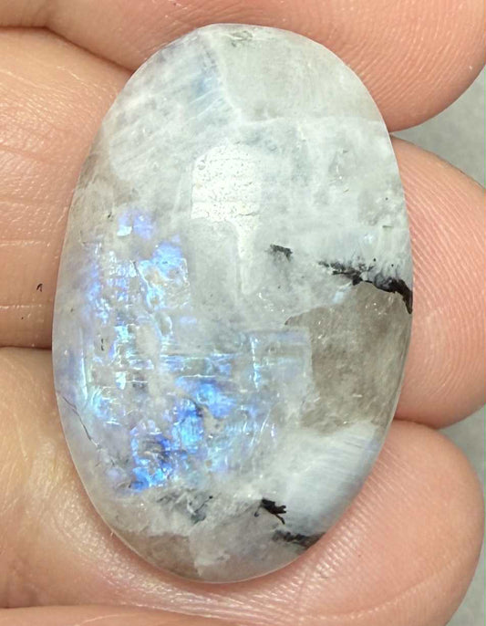 Oval 27x18mm Rainbow Moonstone with Tourmaline Cabochon 28