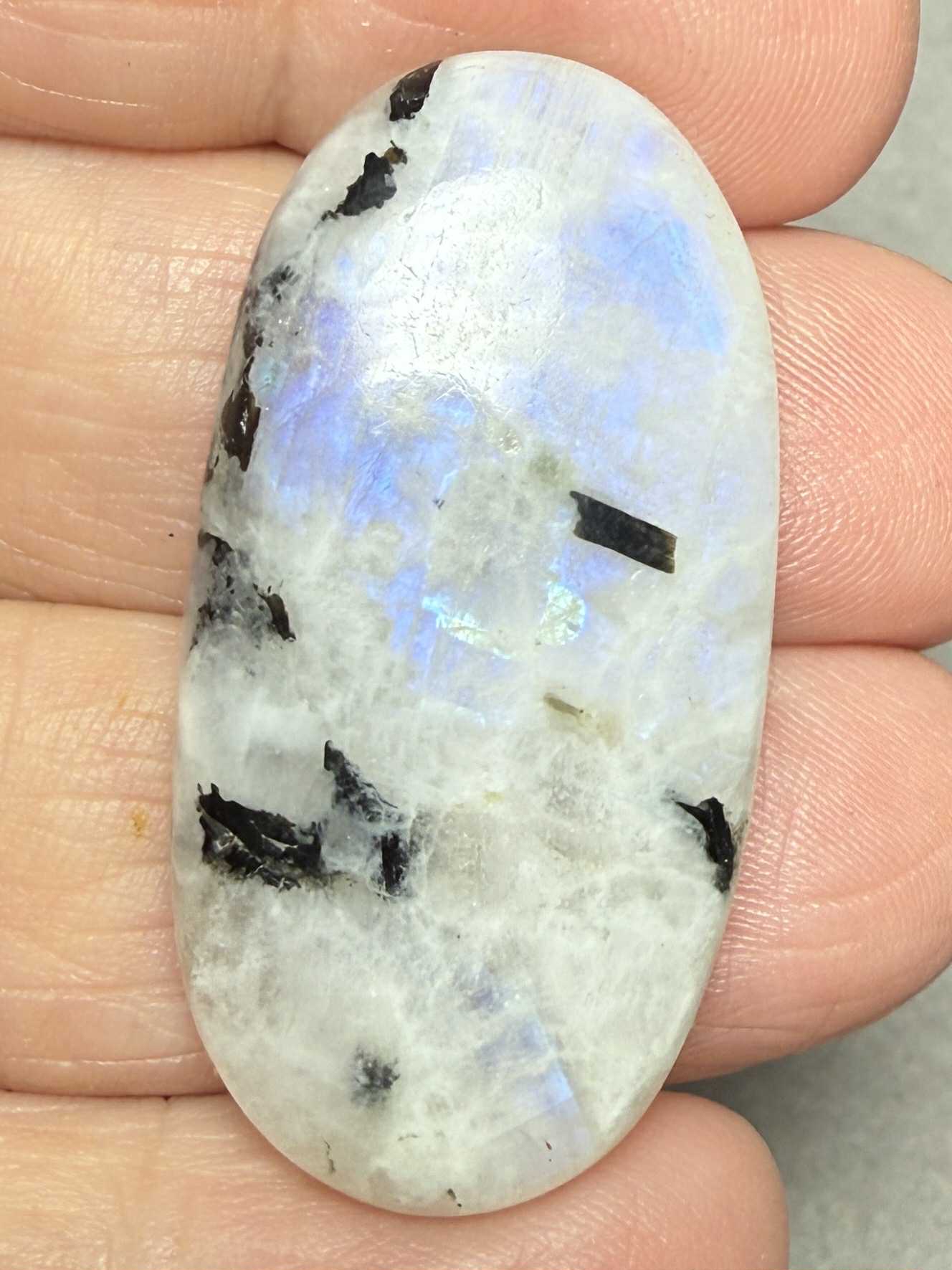 Oval 39x20mm Rainbow Moonstone with Tourmaline Cabochon 31