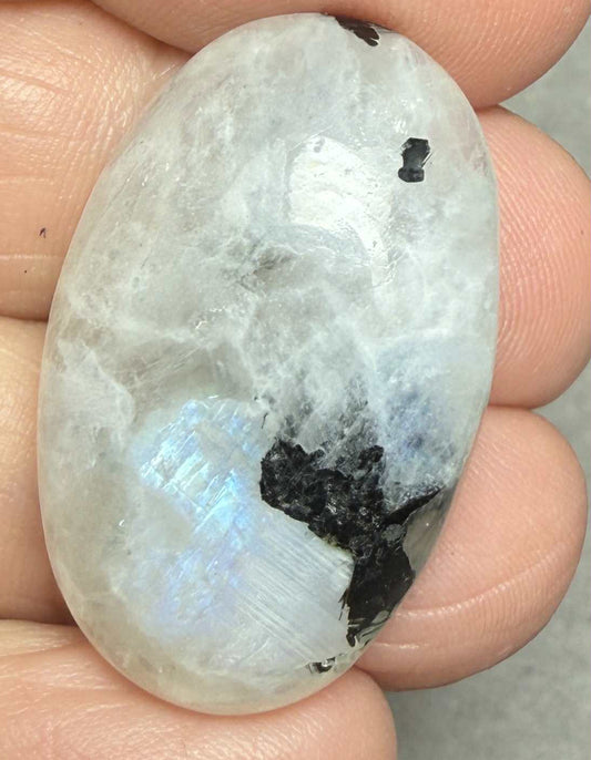 Oval 30x18mm Rainbow Moonstone with Tourmaline Cabochon 32