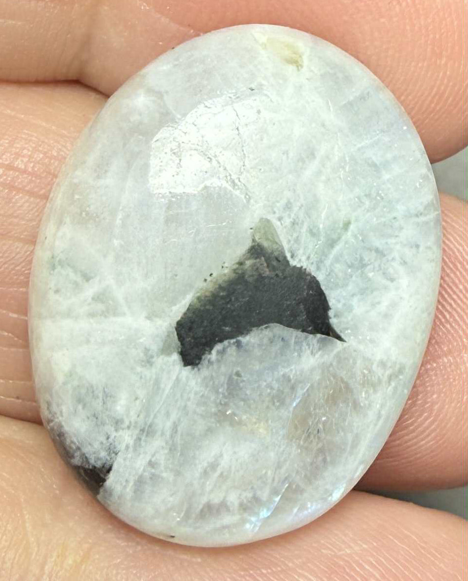Oval 25x20mm Rainbow Moonstone with Tourmaline Cabochon 34