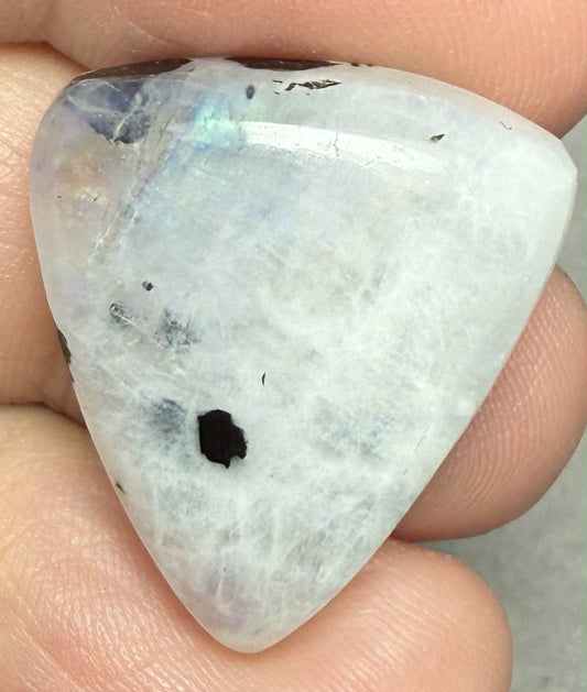 Teardrop 24x22mm Rainbow Moonstone with Tourmaline Cabochon 46