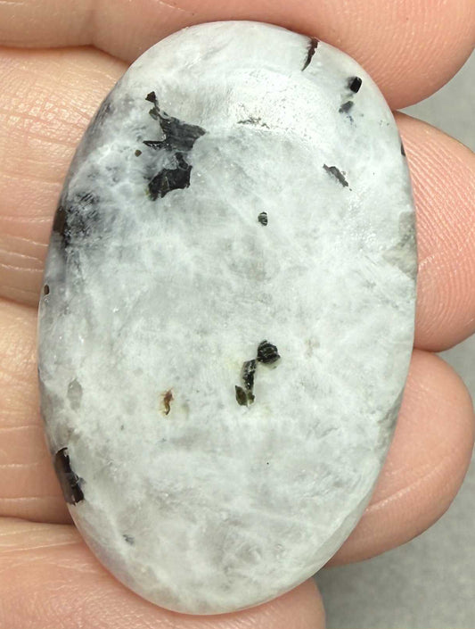 Oval 35x22mm Rainbow Moonstone with Tourmaline Cabochon 47