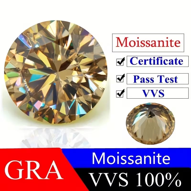 1ct 6.5mm Champagne Moissanite with Certificate