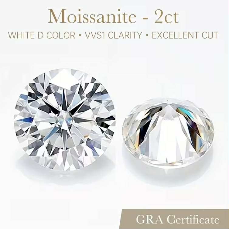 2ct 8.2mm Clear Moissanite with Certificate