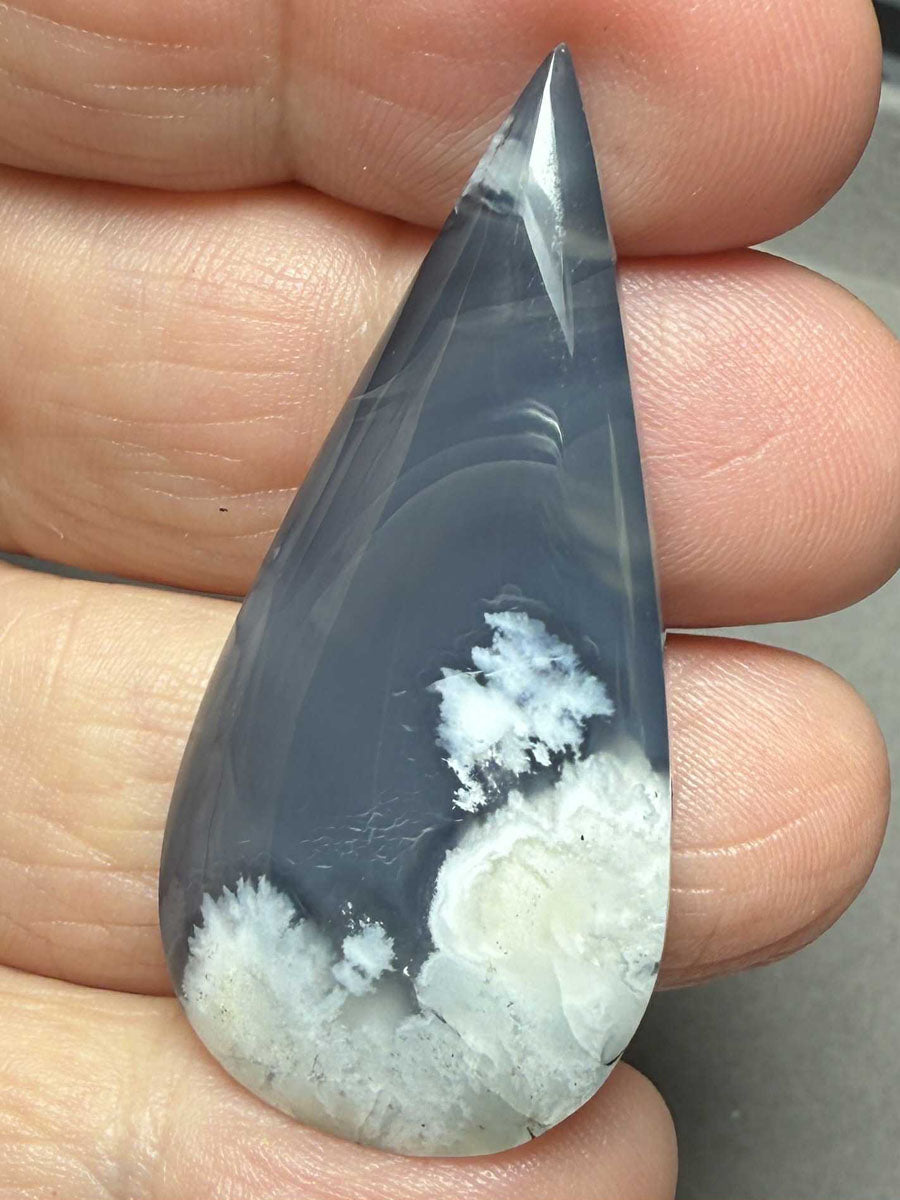 Teardrop 44x21mm Indonesian Plume Agate Doublet Cabochon 82