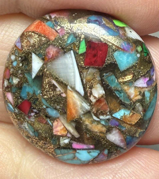 Round 23x23mm Mixed Turquoise Dahlia Cabochon 03