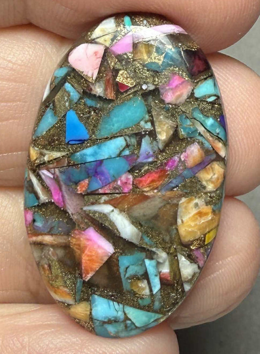 Oval 33x20mm Mixed Turquoise Dahlia Cabochon 05