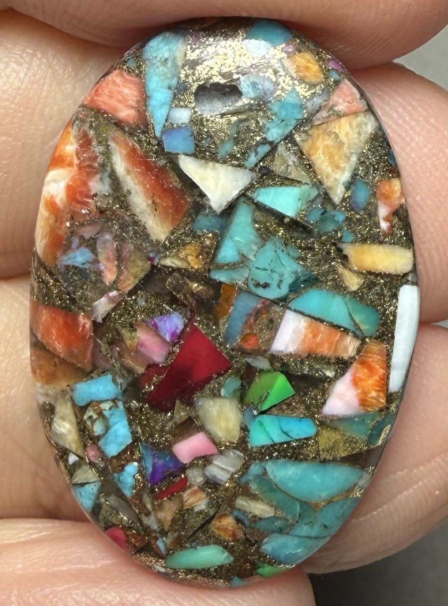 Oval 29x19mm Mixed Turquoise Dahlia Cabochon 09