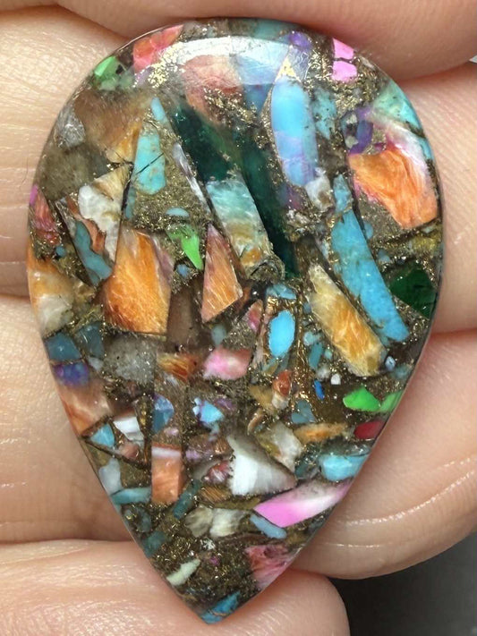 Teardrop 32x21mm Mixed Turquoise Dahlia Cabochon 18