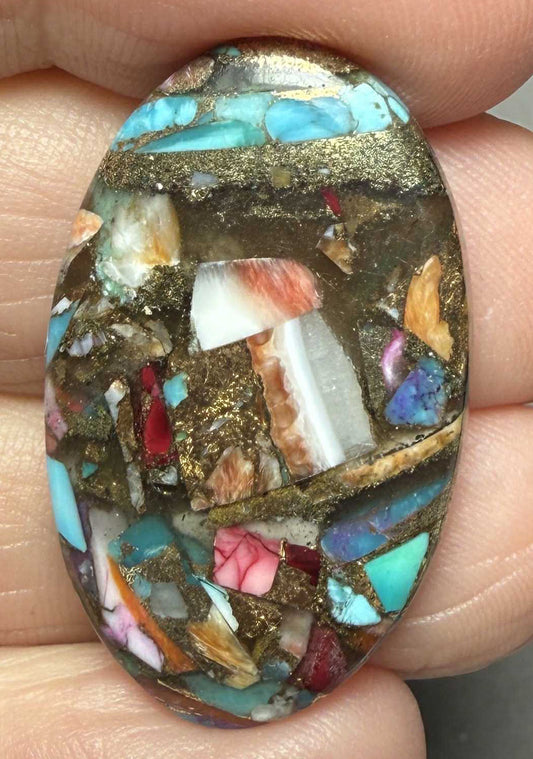 Oval 33x19mm Mixed Turquoise Dahlia Cabochon 20