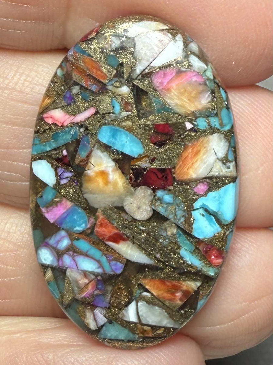 Oval 33x21mm Mixed Turquoise Dahlia Cabochon 25