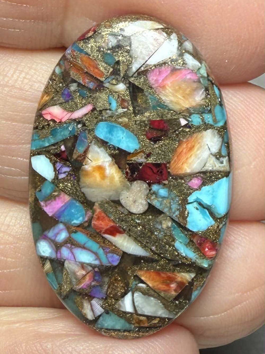 Oval 33x21mm Mixed Turquoise Dahlia Cabochon 25