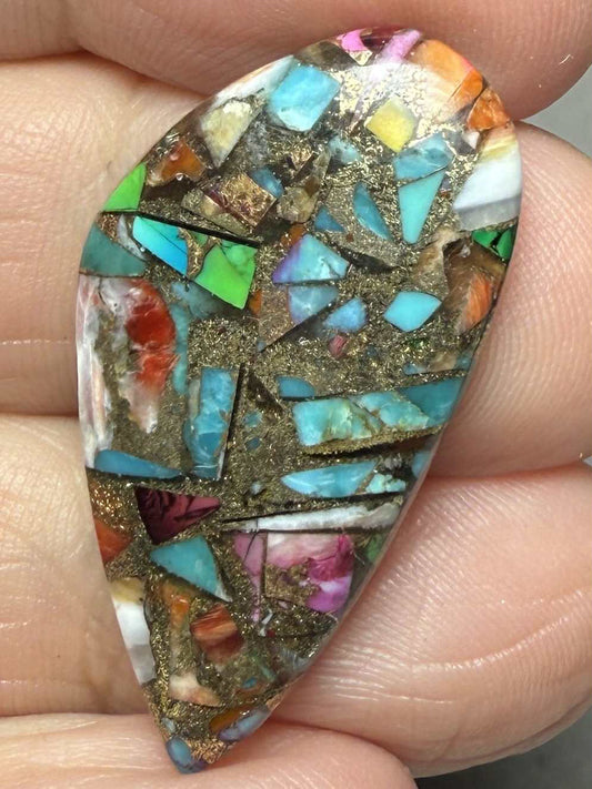 Freeform 33x18mm Mixed Turquoise Dahlia Cabochon 26