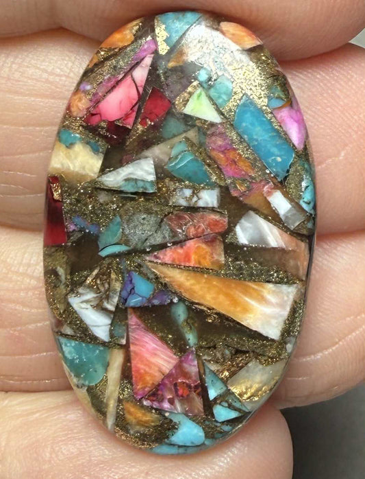 Oval 32x20mm Mixed Turquoise Dahlia Cabochon 28