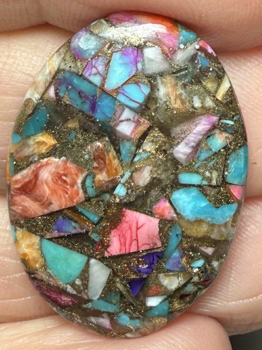 Oval 29x21mm Mixed Turquoise Dahlia Cabochon 29