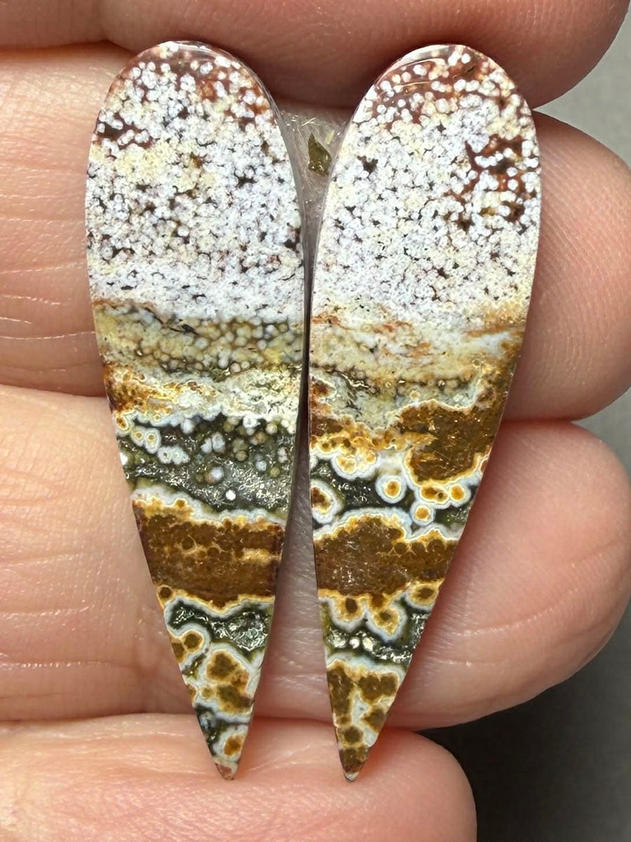 Teardrop 34x10mm Ocean Jasper Cabochon Pair 22